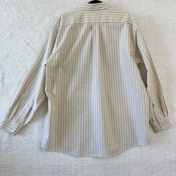 LL Bean Button Down 17 1/2 - 35 Mens Yellow Blue Wrinkle Resistant Cotton Stripe - Picture 2 of 11